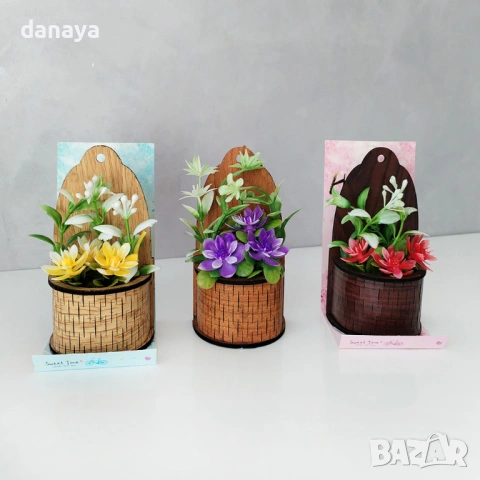 6501 Изкуствени мини цветя в саксия за стена, 11×5.5 см