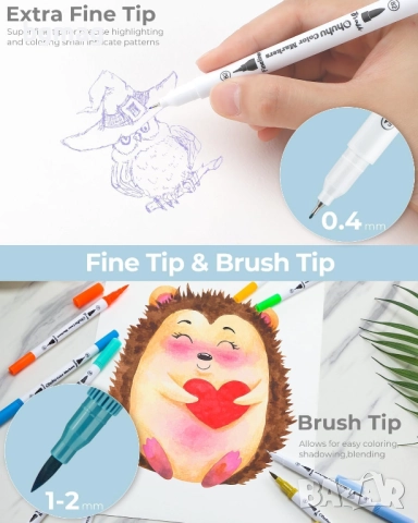 Ohuhu Maui Series маркери с два писеца тип четка и тънък писец, 160 цвята, снимка 6 - Ученически пособия, канцеларски материали - 52183232