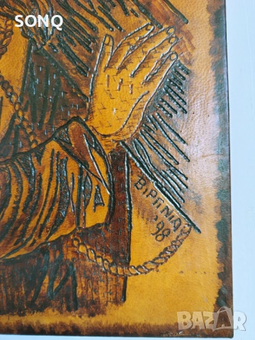 Икона На Исус Христос С Трънен Венец Пирография Върху Дърво, снимка 3 - Икони - 53668894