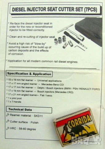 Оригинал NEILSEN Английски 8-в-1 К-т ФРЕЗЕРИ и Принадлежности за Легла Дюзи Дизел Двигатели БАРТЕР, снимка 3 - Куфари с инструменти - 54176096