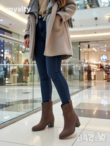 Боти на ток - кафяв велур