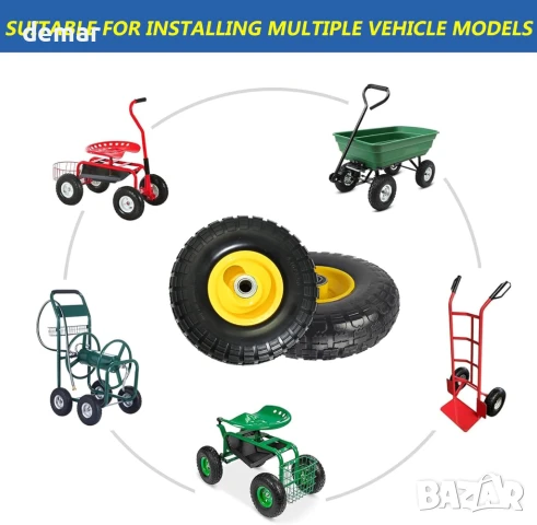 Комплект от 2 пневматични колела 4.10/3.50-4", 25 см с лагери 5/8" за колички, жълти, снимка 6 - Други стоки за дома - 51235388