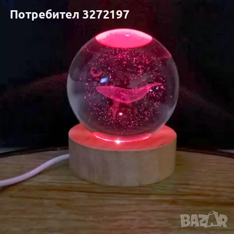 LED Светеща кристална топка/лампа, 3D сензорна - Кит, снимка 3 - Настолни лампи - 46926456