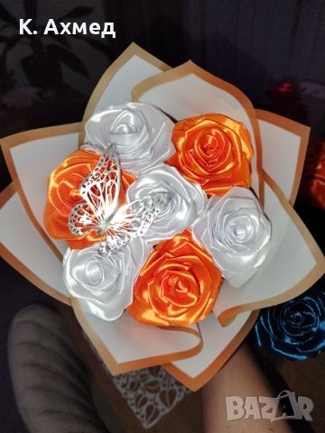 Букет от сатенени рози, снимка 1 - Други - 45639041