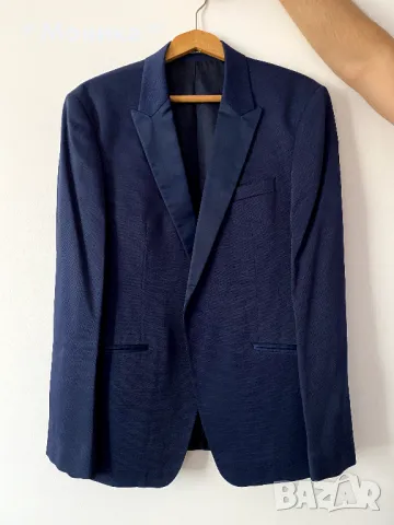 Елегантен мъжки син костюм Теодор (Slim Fit) – отлично състояние, снимка 4 - Костюми - 48926465