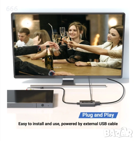 RCA към HDMI конвертор, 720P/1080P, комплект с RCA и HDMI кабели, 920x40x14 мм, черен, снимка 5 - Друга електроника - 53295545