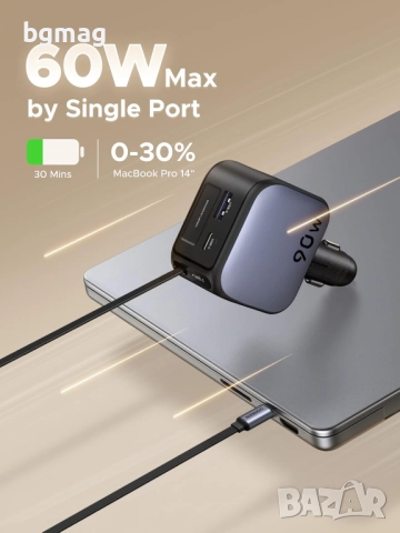 UGREEN 90W USB зарядно,с интегриран прибиращ се кабел, снимка 6 - Зарядни за кола - 52069141