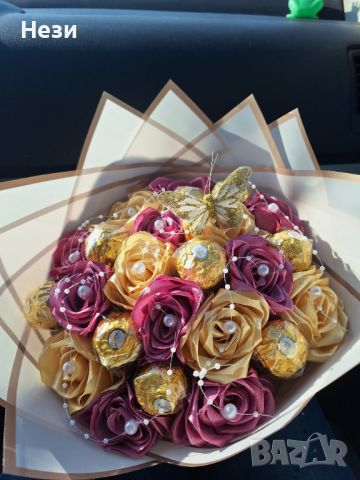 Букети с рози и бонбони., снимка 1 - Декорация за дома - 45749390