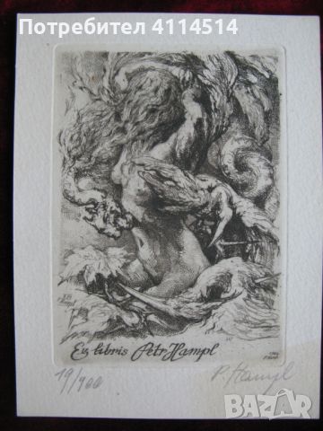  Екслибрис гравюра Еротичен Петър Хампл, снимка 2 - Картини - 45981718