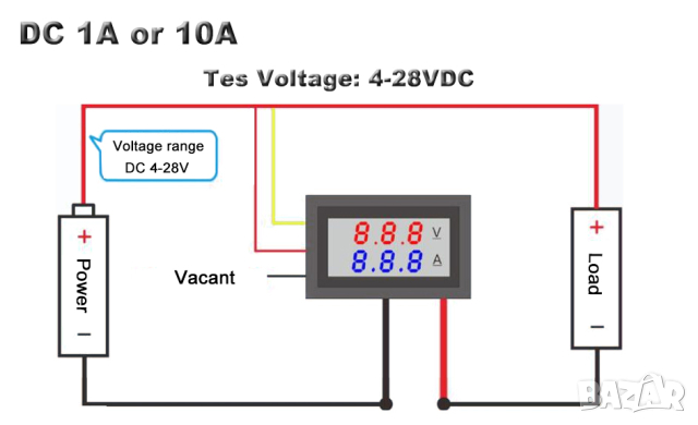 Комбиниран волтметър амперметър 10А 100VDC, снимка 7 - Друга електроника - 44937483