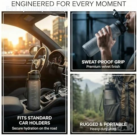 Нова спортна 1L Tritan бутилка за вода с цедка непротичаща матово сива, снимка 8 - Други - 53839713