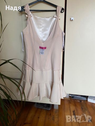 Сатенена рокля с презрамки цвят капучино Мяка L, снимка 4 - Рокли - 45304745