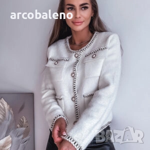 Дамски елегантен пуловер/жилетка в цвят екрю, снимка 6 - Блузи с дълъг ръкав и пуловери - 51910107