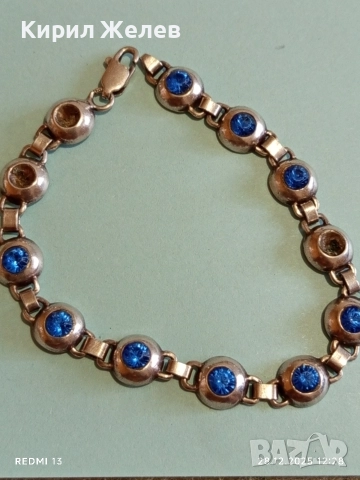 Сребърна тенис гривна инкрустирана с сини камъни майсторска изработка 51813, снимка 4 - Гривни - 52918634