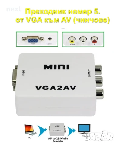 АКТИВЕН преходник преобразувател адаптер HDMI, VGA, AV, RCA (чинчове) + Гаранция, снимка 6 - Кабели и адаптери - 50807561