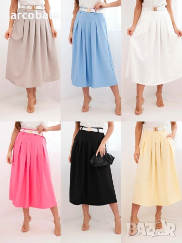 Дамска вискозна пола с колан и плисета, 7цвята 