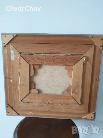 45х40см/малка картина масло върху платно/селски пейзаж/поляна-къща-кокошки/дървена рамка, снимка 5 - Картини - 50852847