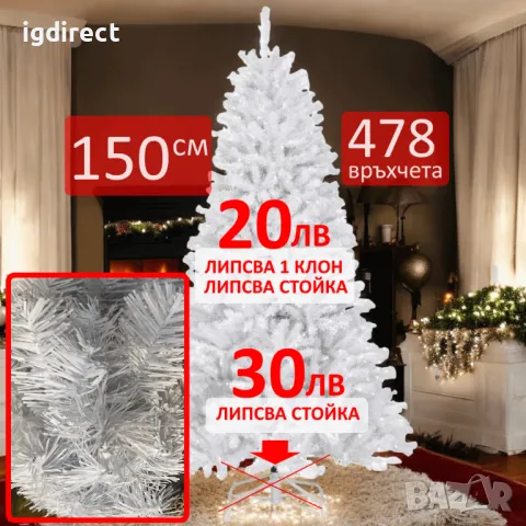 Изкуствена елха PVC бяла зелена заснежена 120, 150, 180, 270см, снимка 1 - Декорация за дома - 48174580