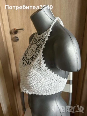 Бял дамски плажен топ с връзки, снимка 3 - Корсети, бюстиета, топове - 49288198