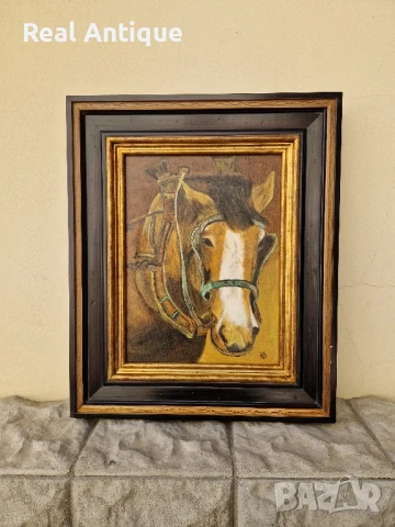 Прекрасна антикварна авторска картина масло върху платно 