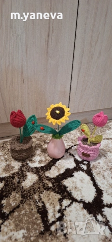 ръчно плетени цветя, снимка 8 - Декорация за дома - 53077727
