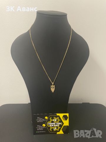 златно синджирче с висулка Бухал - 3,36гр(14К), снимка 1 - Колиета, медальони, синджири - 46428394