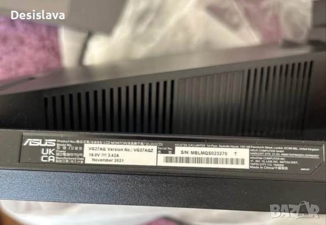 Монитор Asus TUF Gaming VG27AQZ, снимка 4 - Монитори - 53429233