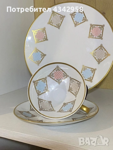 Винтидж порцеланова тройка Oscar Schaller Bavaria (1918–1935 г.) , снимка 3 - Антикварни и старинни предмети - 53491785