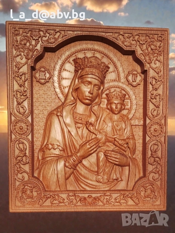 Икона на Св. Богородица - авторска дърворезба, снимка 4 - Икони - 53207368