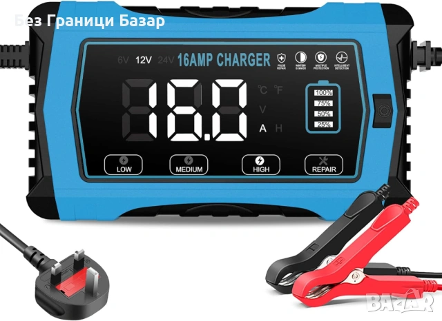 Ново Универсално зарядно за акумулатори кола мотор лодка LCD 16A