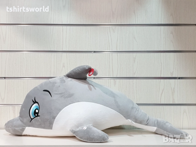 Нов голям плюшен делфин в сив цвят, 90см, снимка 2 - Плюшени играчки - 51985770