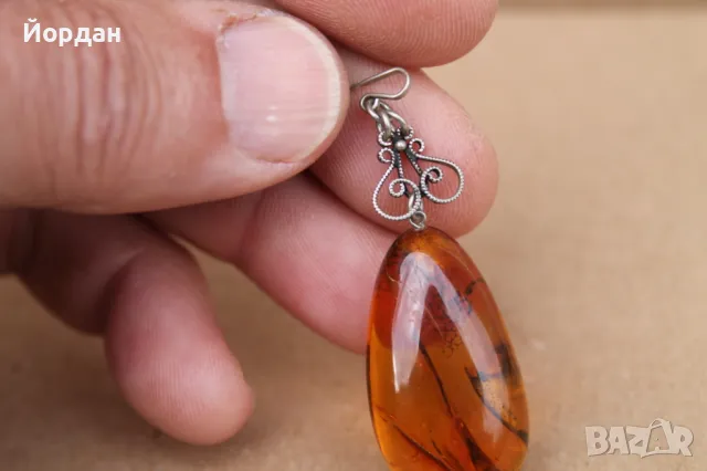 Сребърна игла с кехлибар, снимка 5 - Колиета, медальони, синджири - 49771442