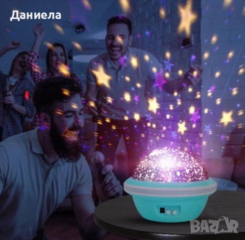 Цветна LED нощна лампа НЛО проектор със звездно небе, звезди и луна за детската стая и спокоен сън, снимка 3 - Настолни лампи - 52330629