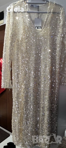 ZARA елегантна рокля с пайети – нова, снимка 4 - Рокли - 52592122