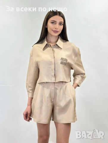 Miu Miu Дамски Летен Комплект С Лого СЪс Шити Кристали👚🩳Дамски Къс Екип Миу Миу - 3 Цвята Код A603, снимка 3 - Комплекти - 50465713