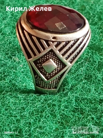 Арт Деко стил сребърен пръстен с ГРАНАТ орнаментиран майсторска изработка 51807, снимка 3 - Пръстени - 53002548