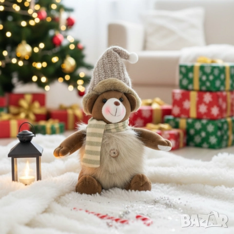 Плюшено мече със зимни аксесоари – уютен подарък и декорация, снимка 5 - Други стоки за дома - 52134310