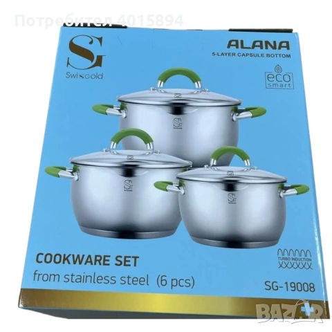 Комплект тенджери Swissgold Alana – 3 броя с капак от неръждаема стомана с 5-слойно капсулно дъно, снимка 6 - Съдове за готвене - 53061751