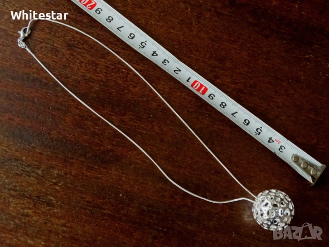 Дамско посребрено колие с кълбо, снимка 3 - Колиета, медальони, синджири - 53622221