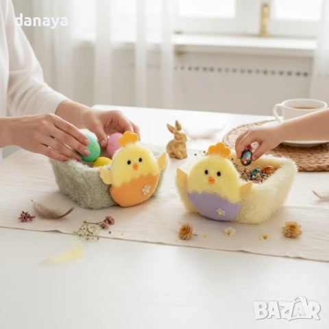 6515 Малка пухкава кошничка за великденски яйца и лакомства, 14 см, снимка 5 - Декорация за дома - 53911364