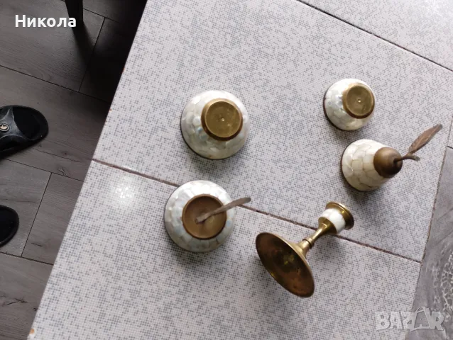 Свещници от месинг и седеф, снимка 5 - Декорация за дома - 50325879