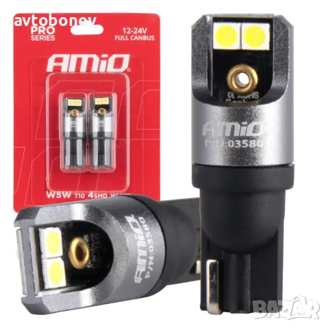 LED крушки AMIO PRO-T10(W5W)FULL CANBUS-12/24V, к-т/2бр./, снимка 1 - Аксесоари и консумативи - 49585233