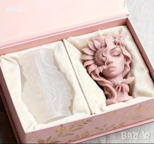 3D Дамско лице цвете слънчоглед и пчели силиконов молд форма шоколад гипс смола свещ декор, снимка 4 - Форми - 53026732