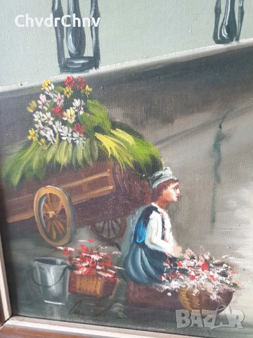 92х71см/стара голяма картина масло върху платно/градски пейзаж-Лондон-мост-карета/дървена рамка, снимка 6 - Картини - 50953397