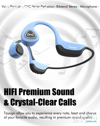 Безжични Bluetooth слушалки Tayogo Bone Conduction, снимка 2 - Bluetooth слушалки - 53082399