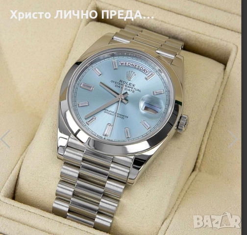 Rolex Oyster Perpetual Day-Date 40 Platinum Factory Baguette Diamonds ice blue 💙 dial 228206 UNISEX, снимка 5 - Мъжки - 52900323