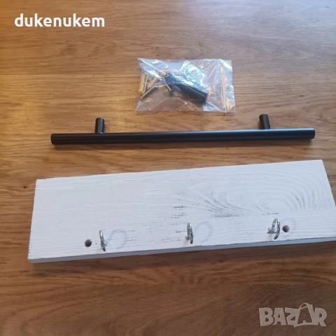 Дървена кутия за ключове за стена с 11 куки и рафт, бяла или черна, снимка 10 - Етажерки - 52277897