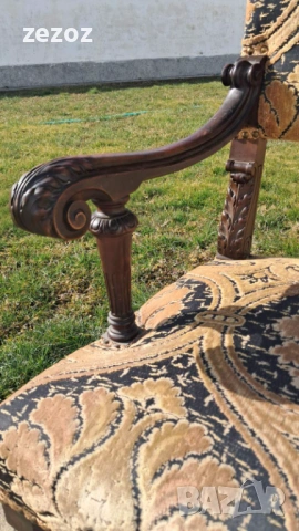 Антикварно кресло-трон масив, снимка 5 - Дивани и мека мебел - 53681422