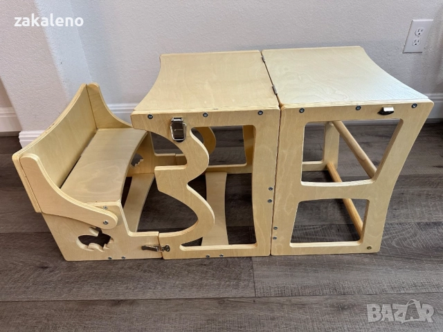 Монтесори кула 3 в 1 – помощна кула, бюро и стол, дъска за рисуване