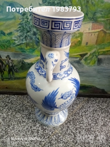 Голяма порцеланова ваза със слонове., снимка 4 - Вази - 52562811